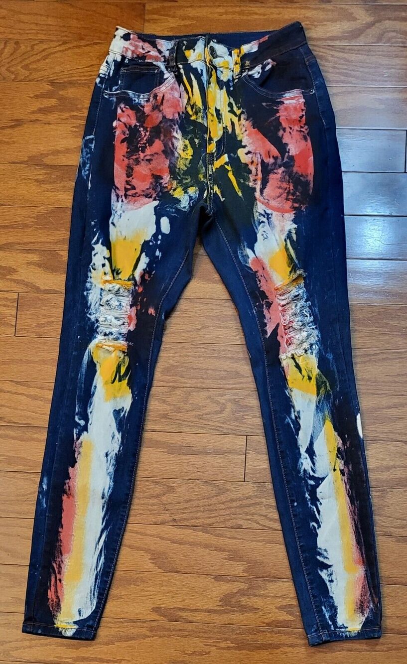 RED FOX Juniors Size 11 Colorful Artsy Multi Colored Painted Jeans Abstract